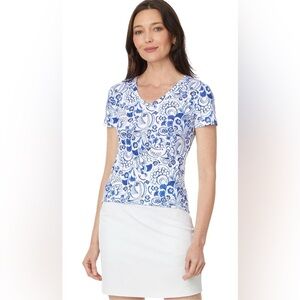Tommy Hilfiger Women’s Blue Floral V-Neck Tee Shirt Size S